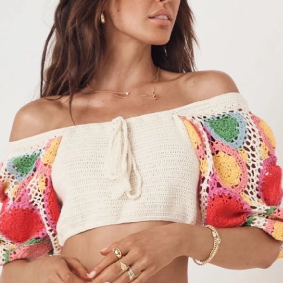 ๐HP Spell & The Gypsy x Free People Let The Sunshine In L Ivory Crochet Sweater - Picture 4 of 16